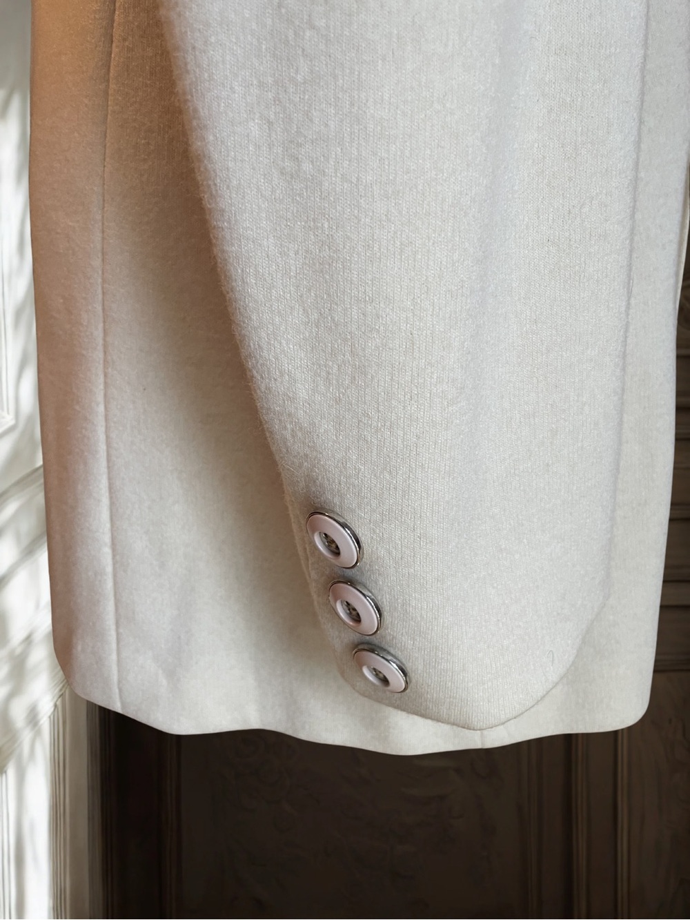 Vintage BLEYLE Women's 100% Wool Double Breasted Car Coat Jacket Cream Size 10 - Picture 5 of 14